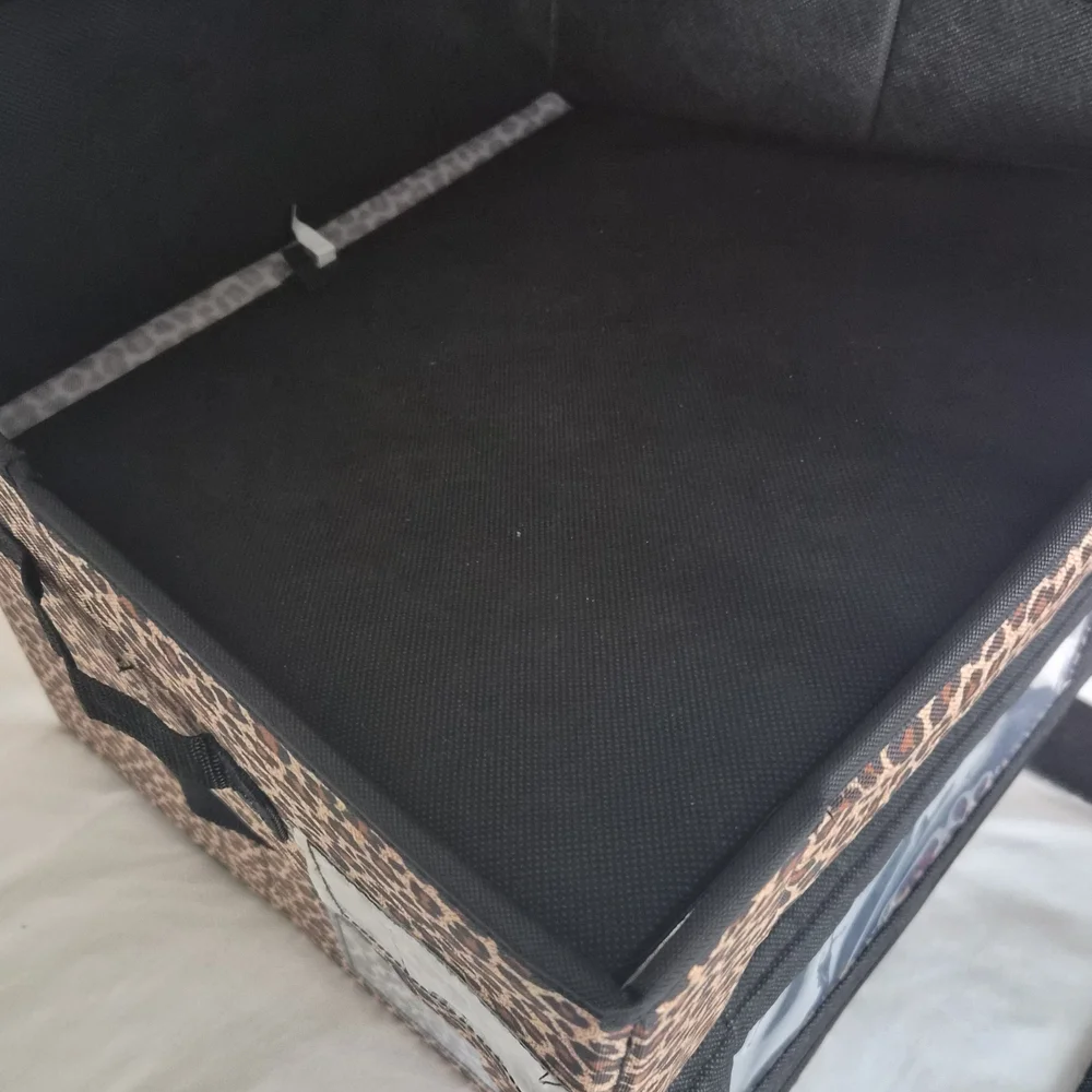 Set Of Two Animal Print Collapsible Storage Fabric Bins With See Through Window